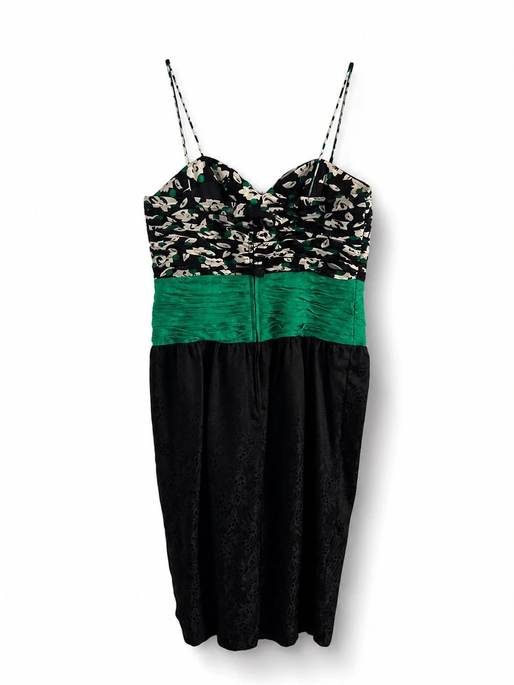 Vintage Terri John Rickie Freeman Silk Black Green Floral Cocktail Dress SZ 10 - Picture 4 of 7